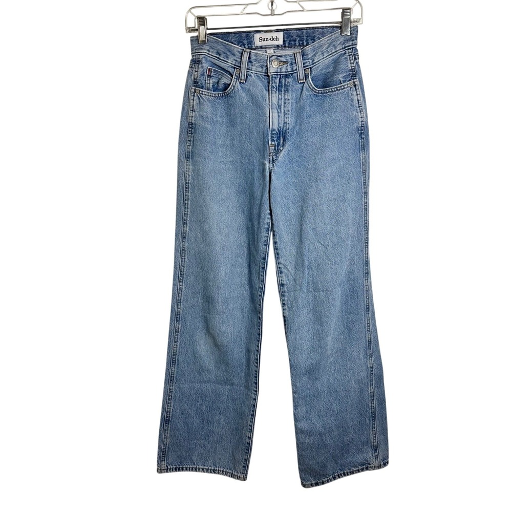 Sun-deh Women Light Wash Wide Leg High Rise Distressed Jeans Size 2 Light Blue